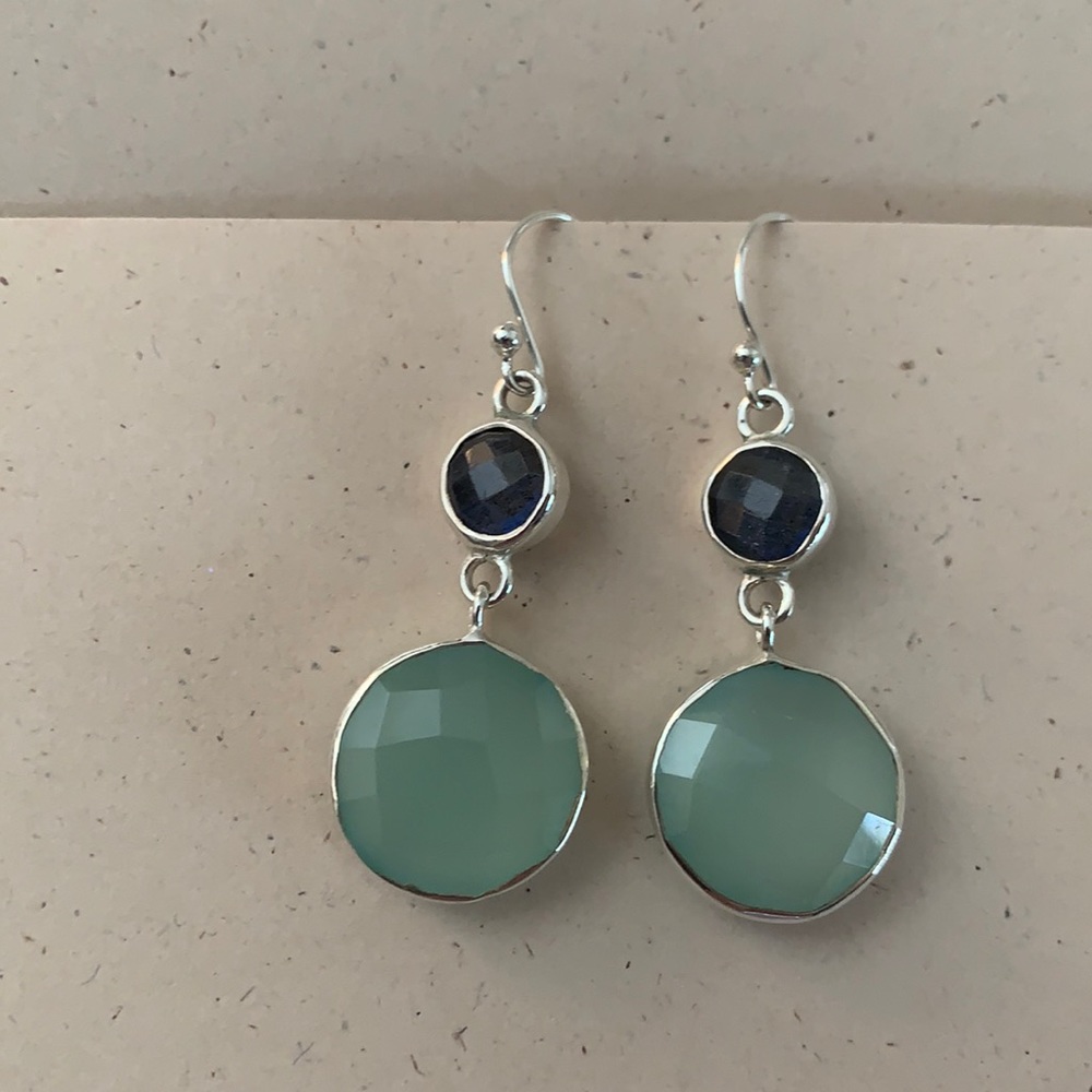 Sterling silver dangle he round earrings genuine stone